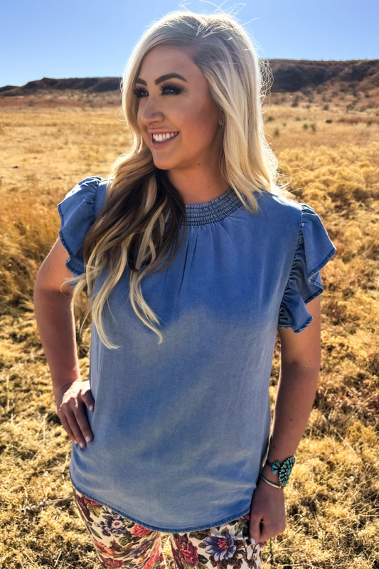 Babydoll Denim Top Light Wash