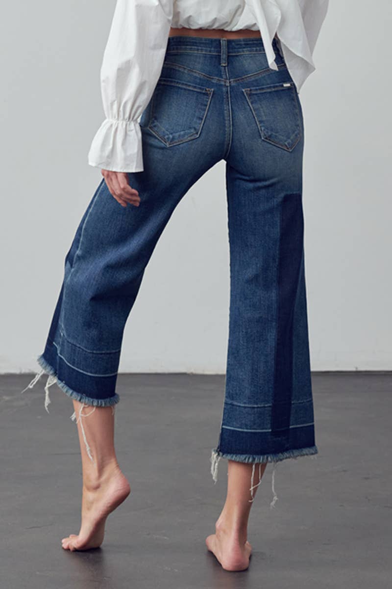 Mid Rise Raw Hem Crop Flare Jeans