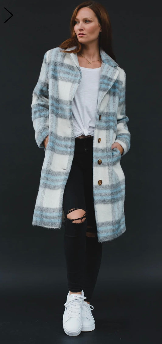 Blue & Grey Plaid Coat