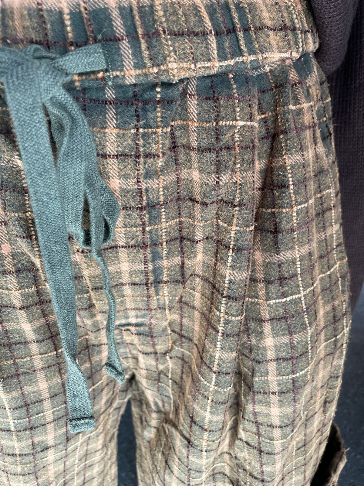 Olive Plaid Woven Barrel Pants