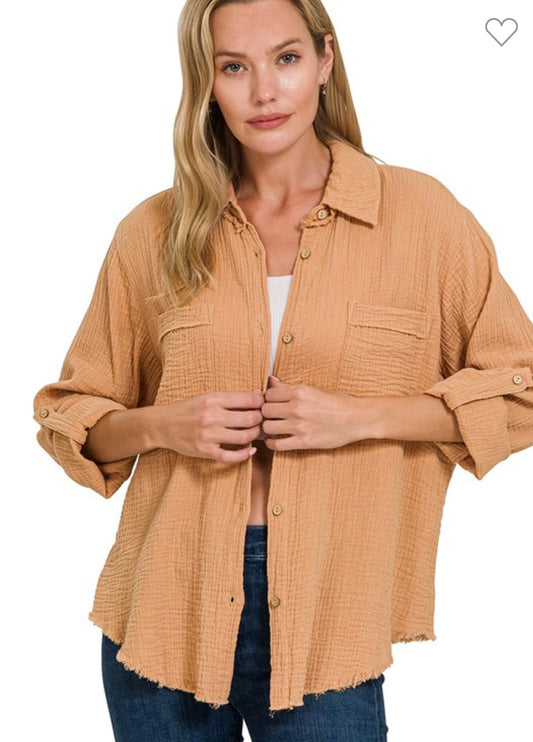 Gauze Button Up - Camel