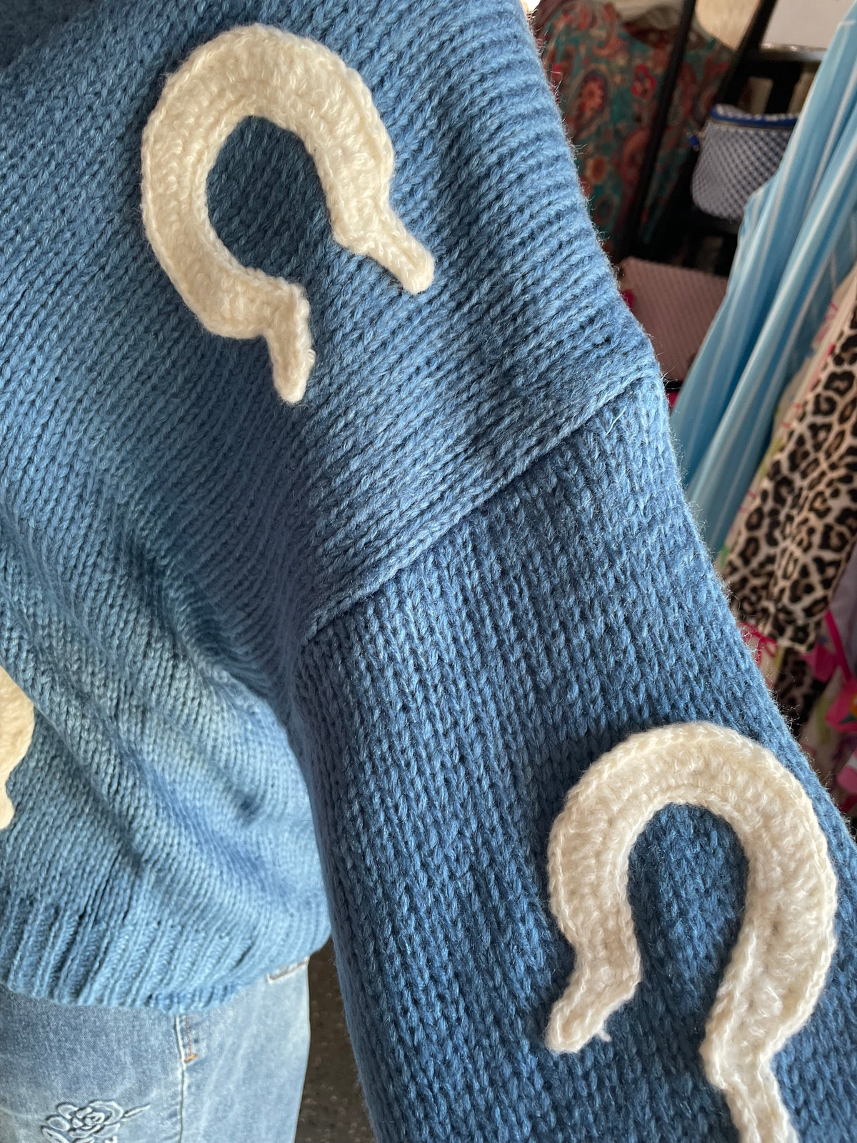 Chunky Knit Horseshoe Patch Cardigan
