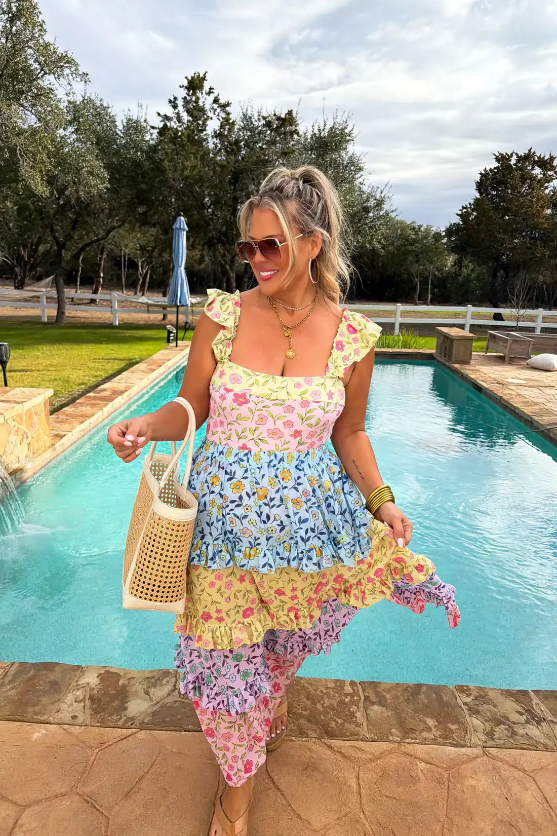 Floral Swimsuit with Skirt Set