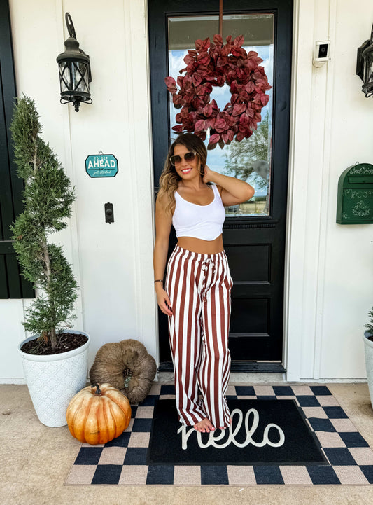 Brown and white striped pants