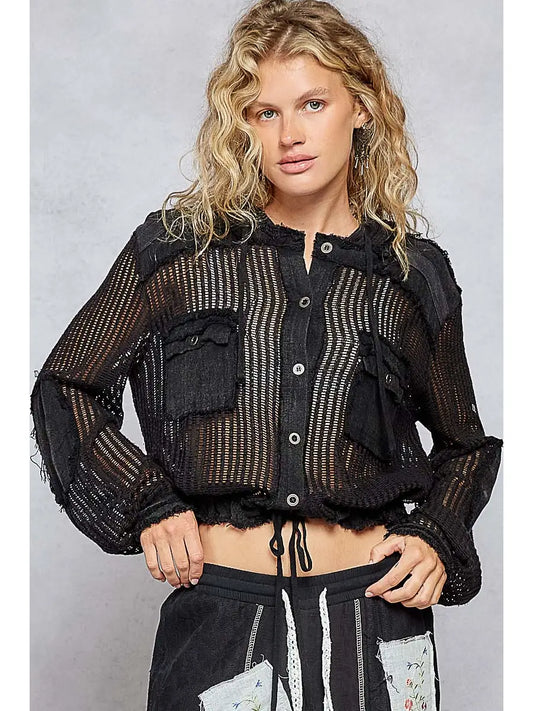 Black Crochet Hoodie