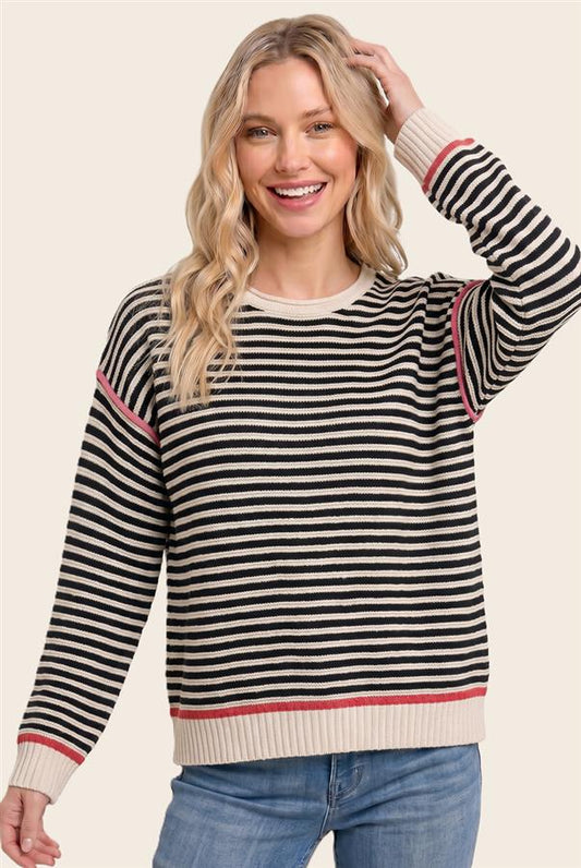 Black & Cream Color Block Stripe Sweater