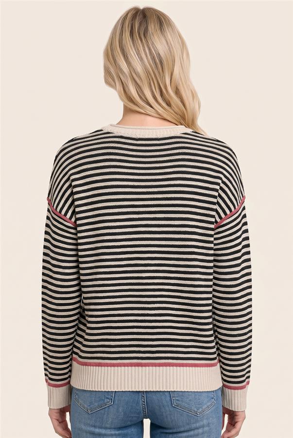 Black & Cream Color Block Stripe Sweater