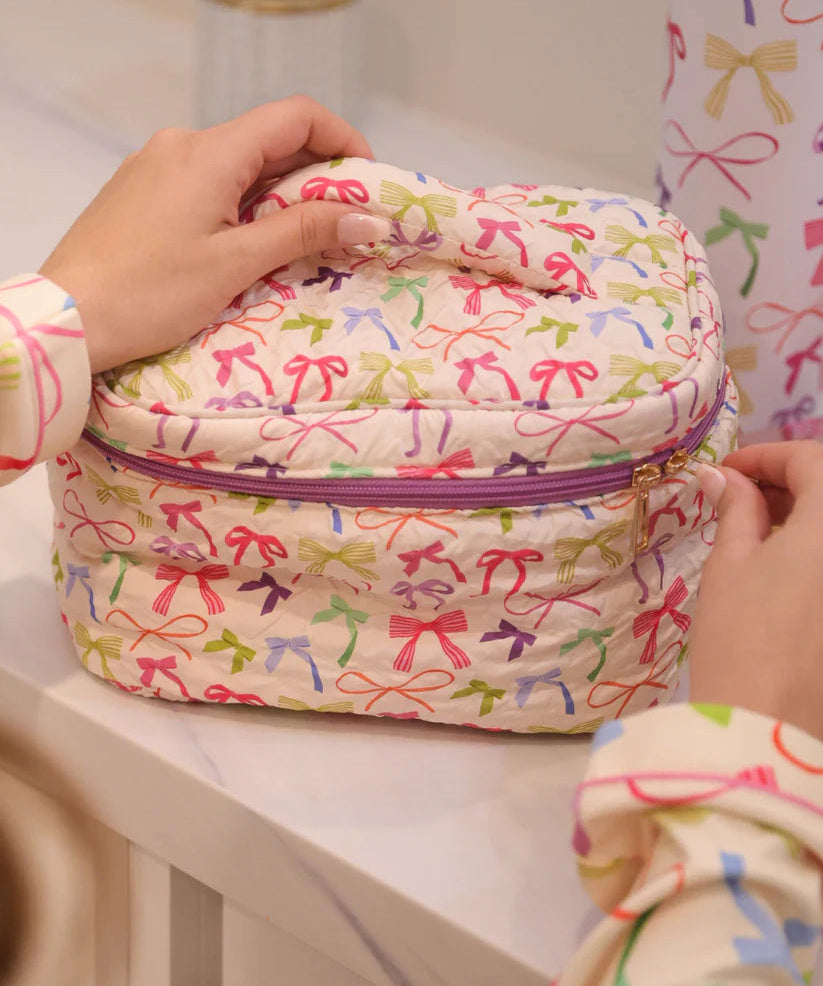 Colorful bow-patterned makeup bag 