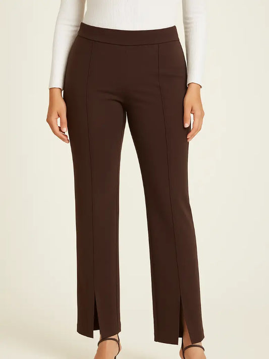 Brown Split Hem Ponte Dress Pants