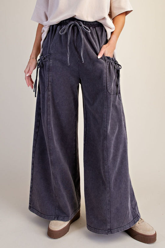 Mineral Wash Terry Knit Wide Leg Pant - Ash