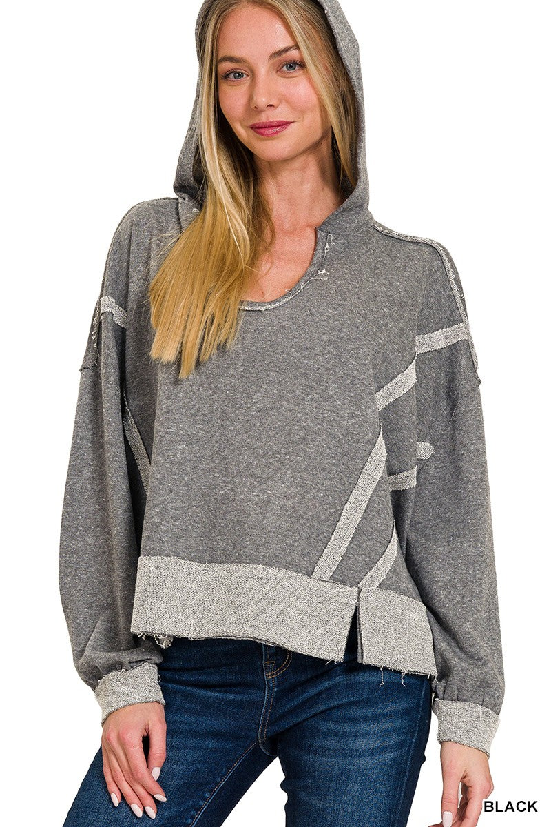 Raw Hem Cropped Hoodie - Gray