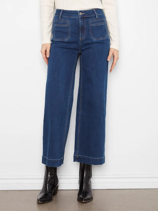 Cropped Patch Pocket Wide Leg Jeans