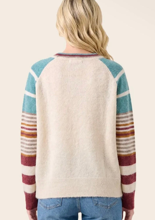 Cream Striped Sleeve Sweater