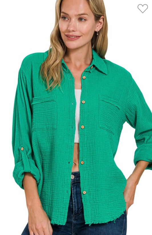 Gauze Button Up - Green