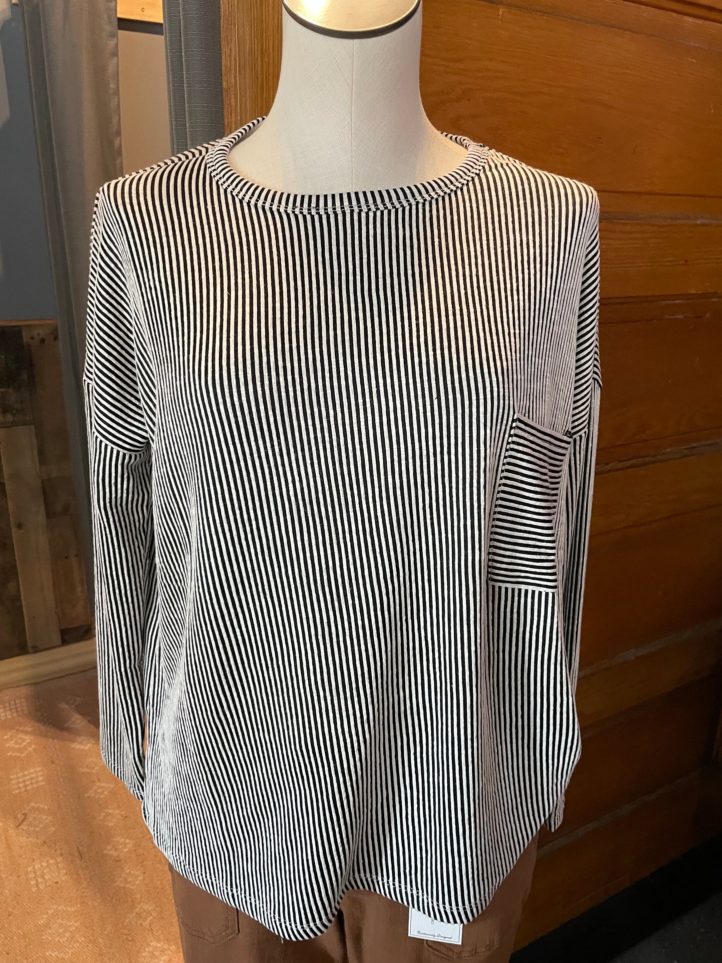 Black Ribbed Striped Top