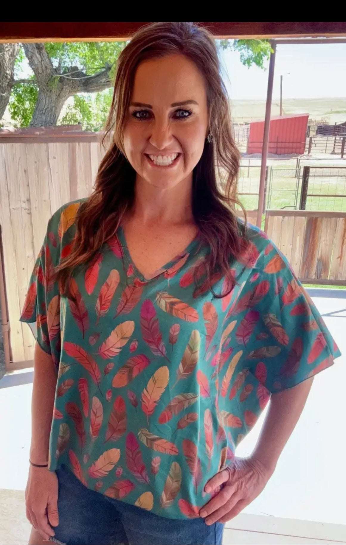 Turquoise & Feathers Top - Style Junkie Boutique