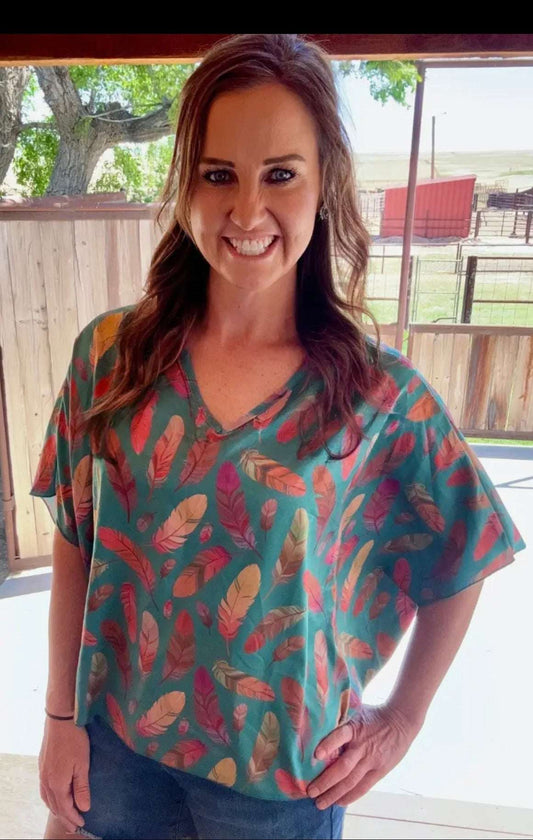 Turquoise & Feathers Top - Style Junkie Boutique
