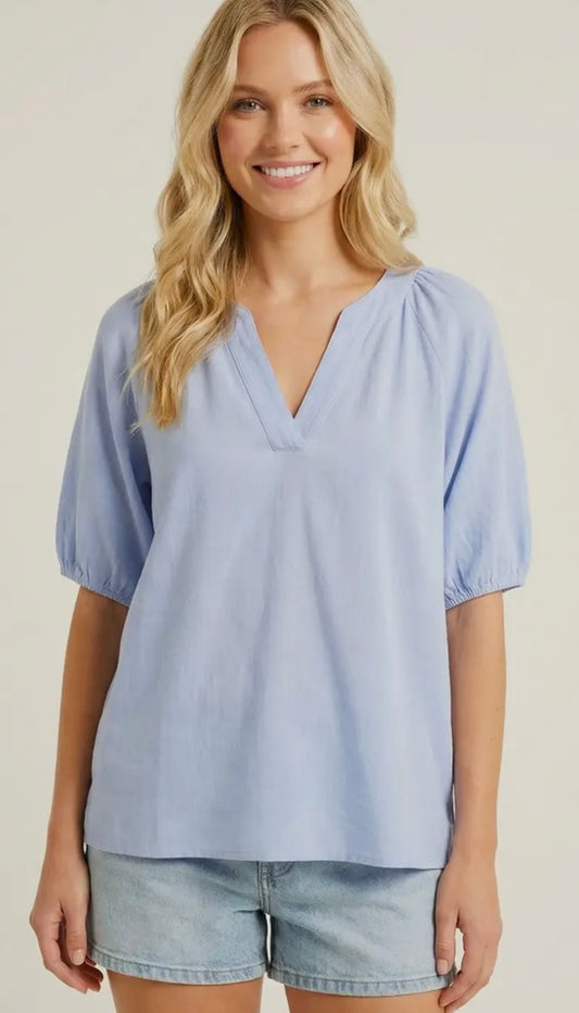 Light Blue Split V Neck