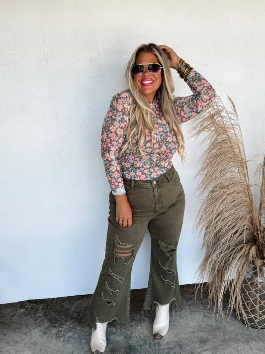 Faded Flower Mesh Top