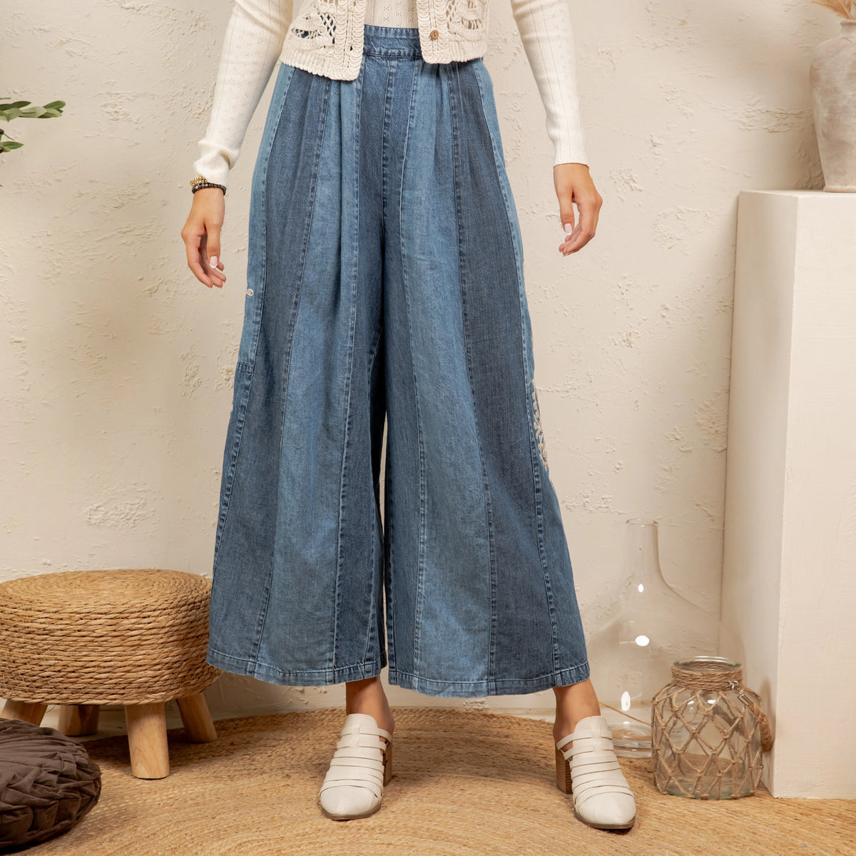 Mixed-Wash Wide Leg