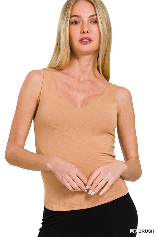 V Neck Tank - Dk Brush