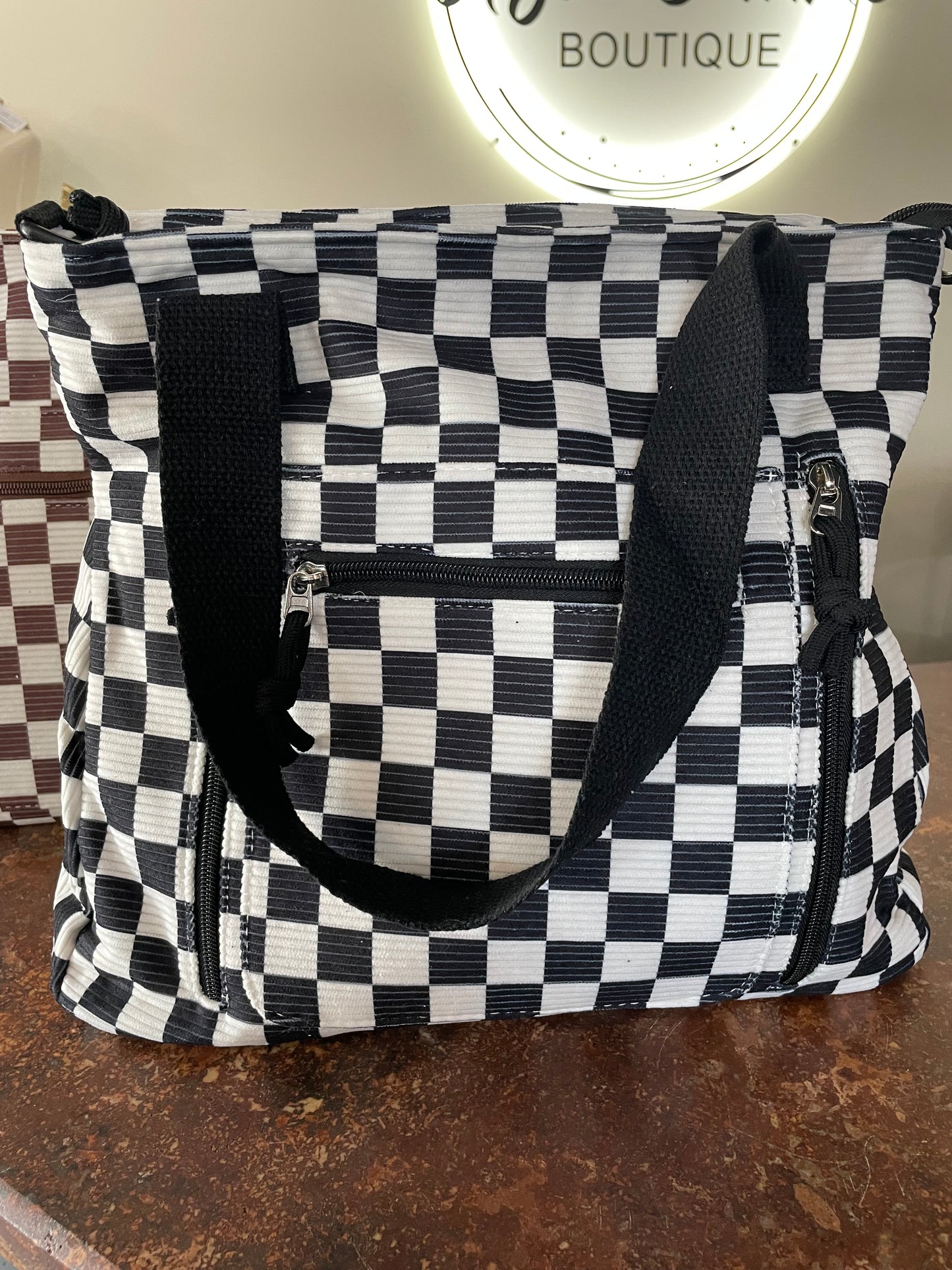Black Checkered Tote Bag