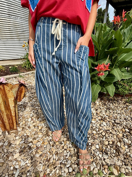 Stripe Washed Chambray Wide-Leg Pants
