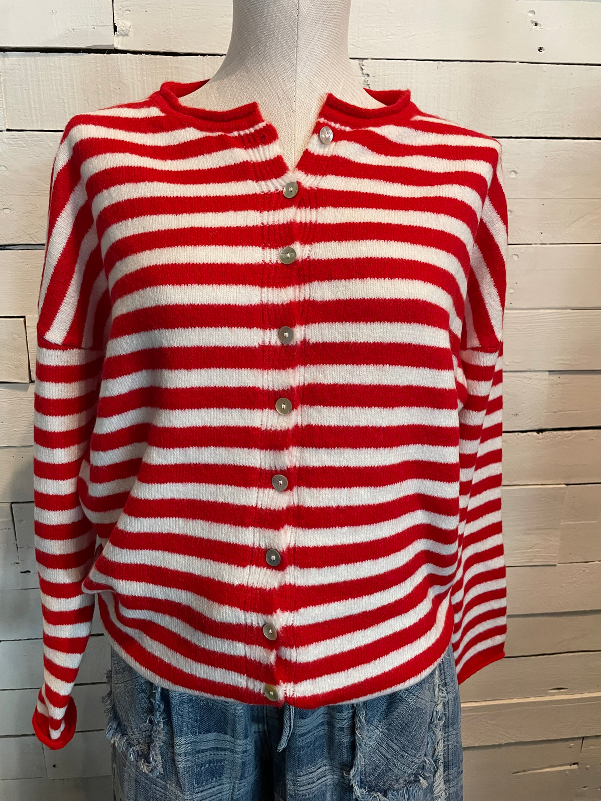 Red Striped Cardigan