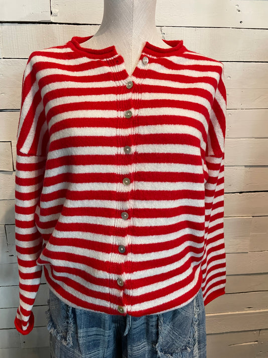 Red Striped Cardigan
