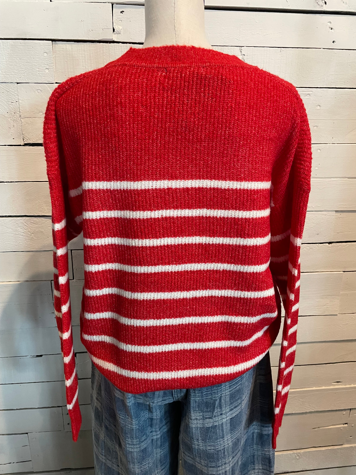 Red Ribbed Striped Sweater