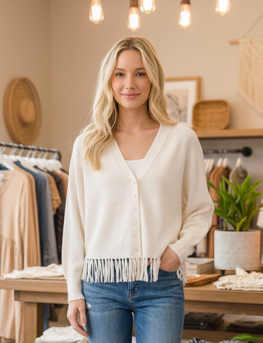 Ivory Fringe Cardigan