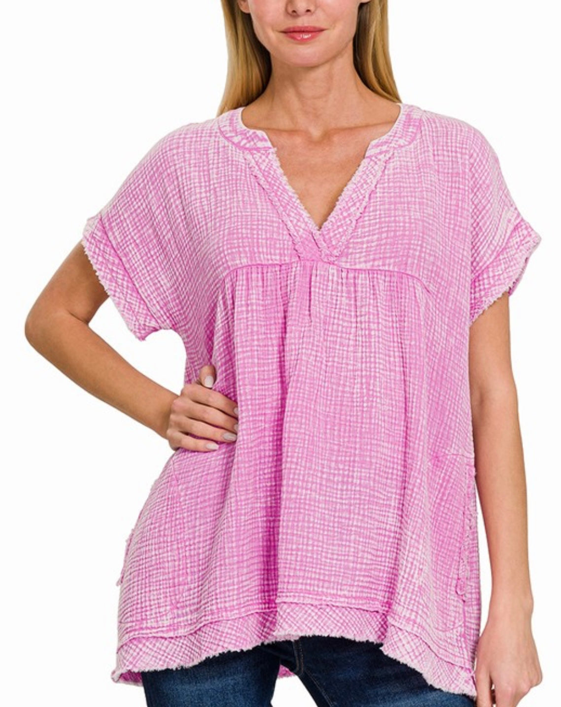 Gauze Raw Edge Top - Pink