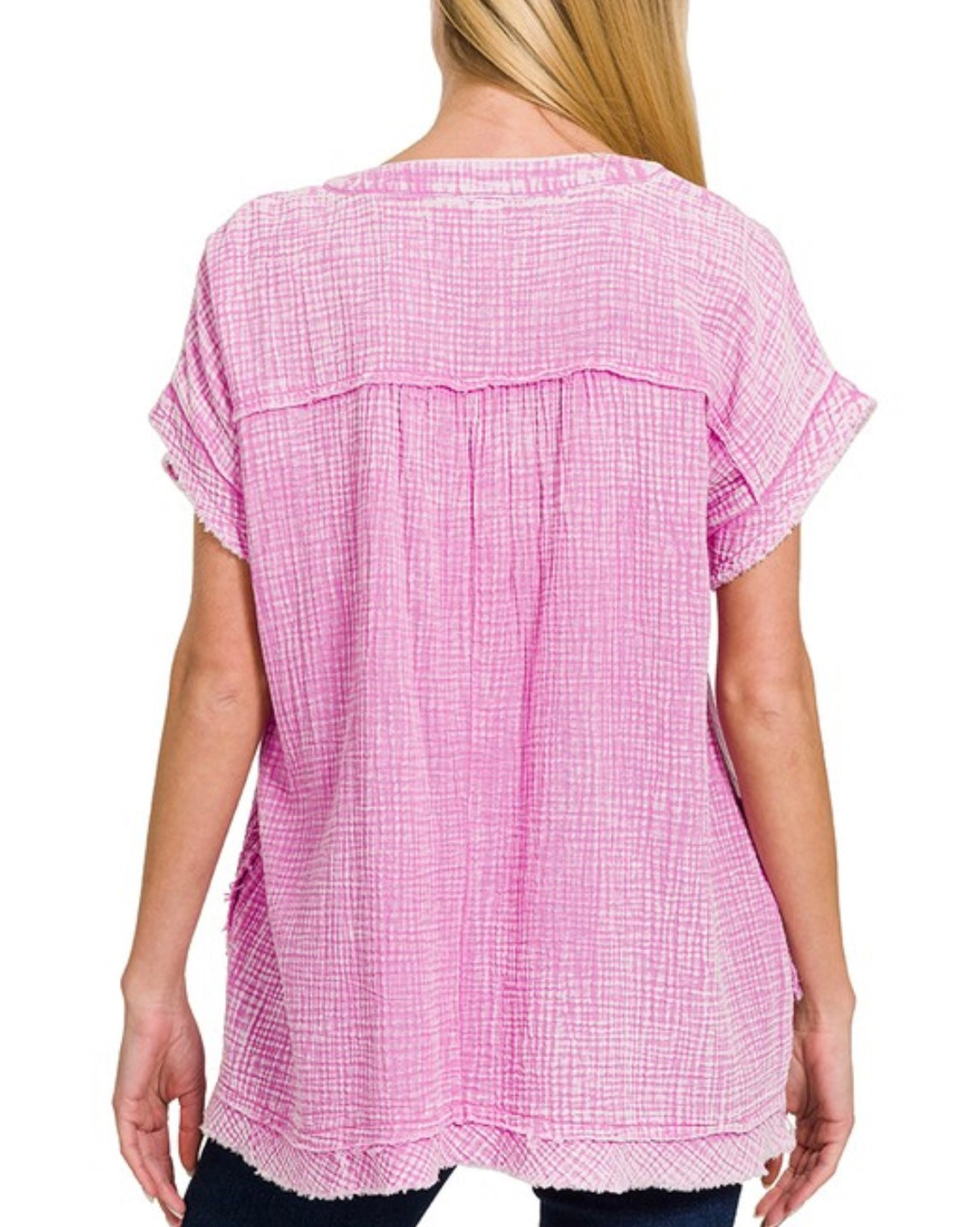 Gauze Raw Edge Top - Pink