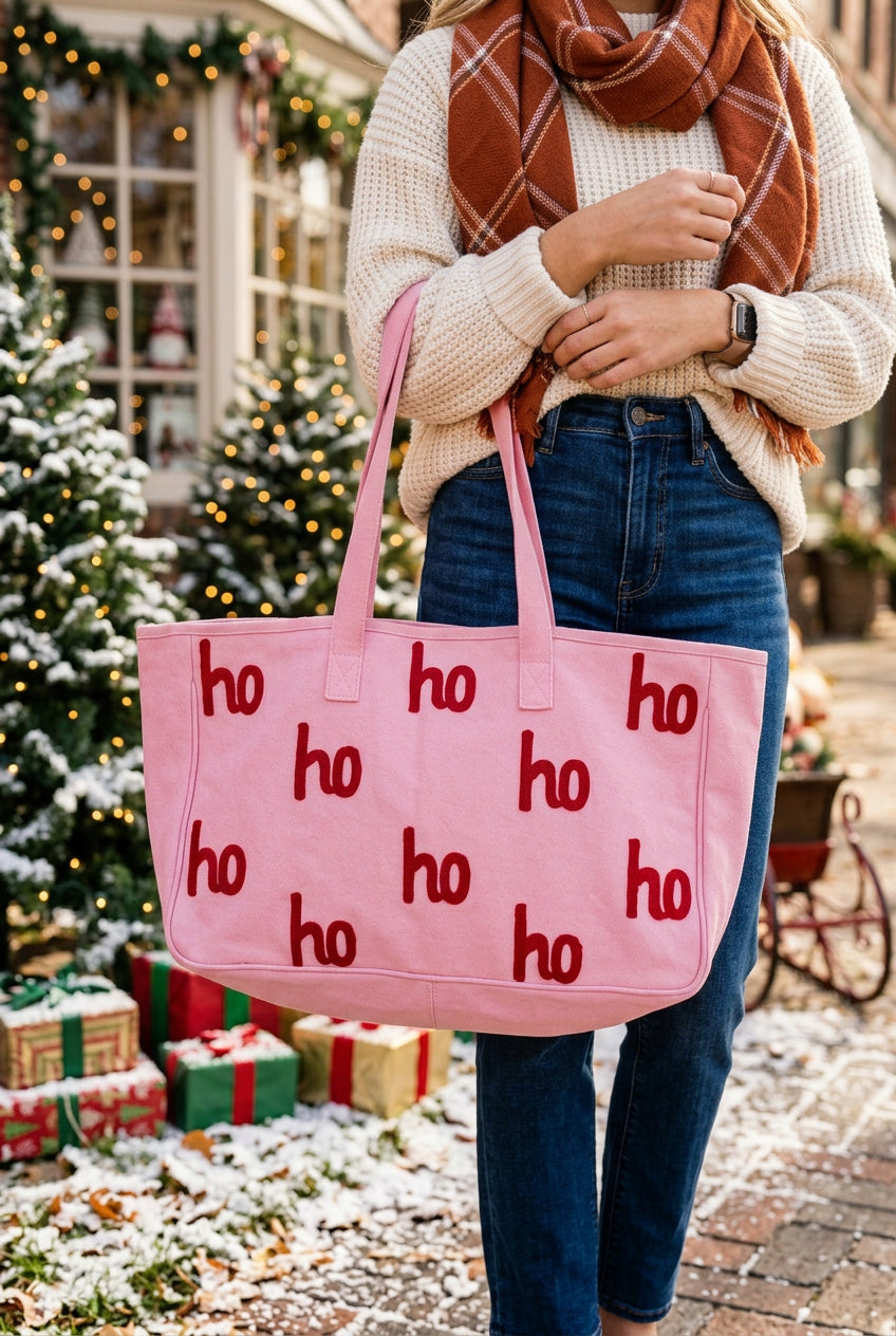 Pink HO HO HO Canvas Tote Bag