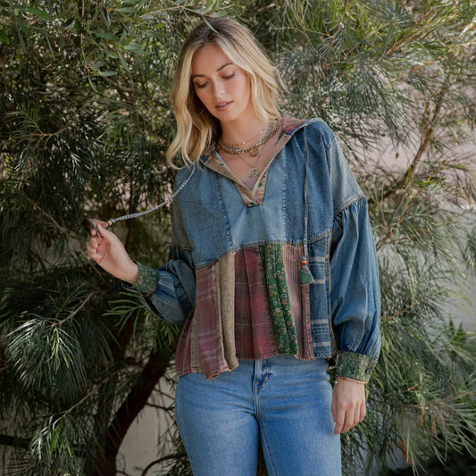 Vintage Denim Patch Hoodie