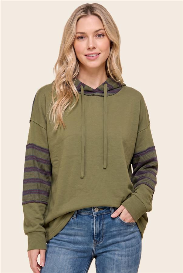 Olive Striped Sleeve Hoodie