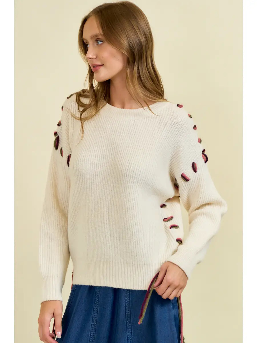 Contrast Threading Crew Neck Sweater