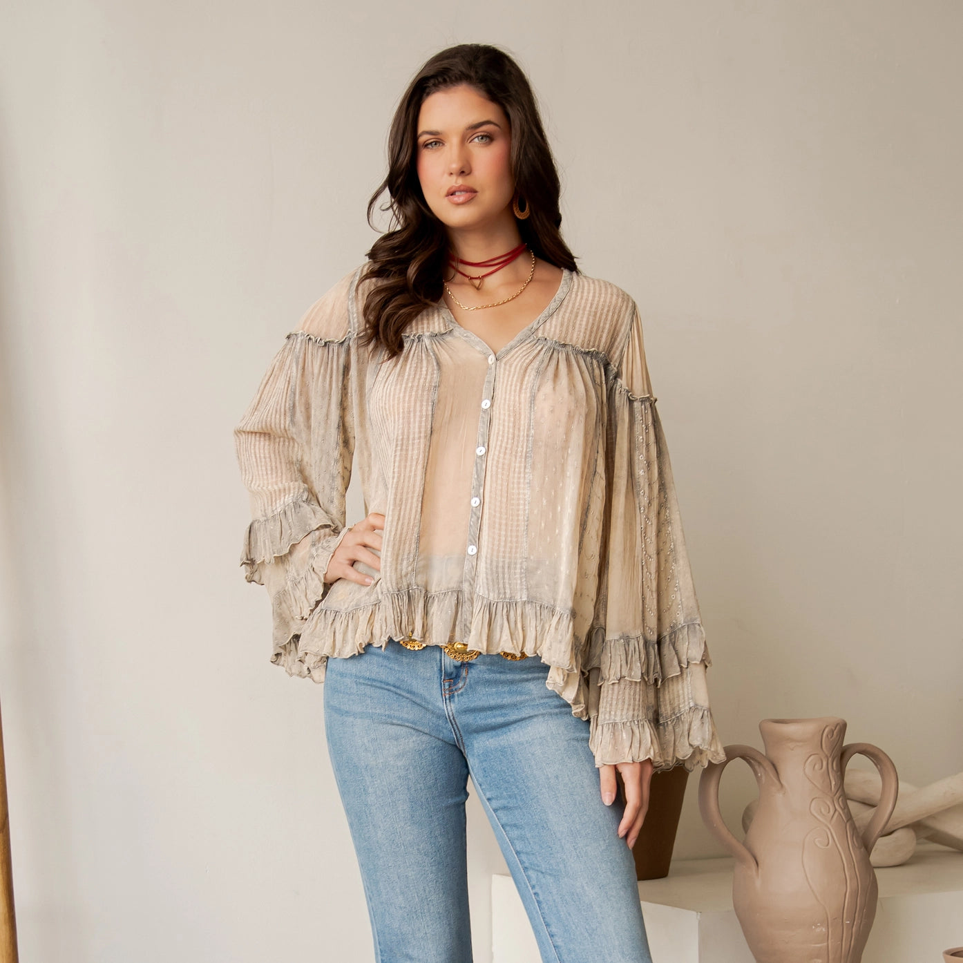 Sheer Ruffled Blouse