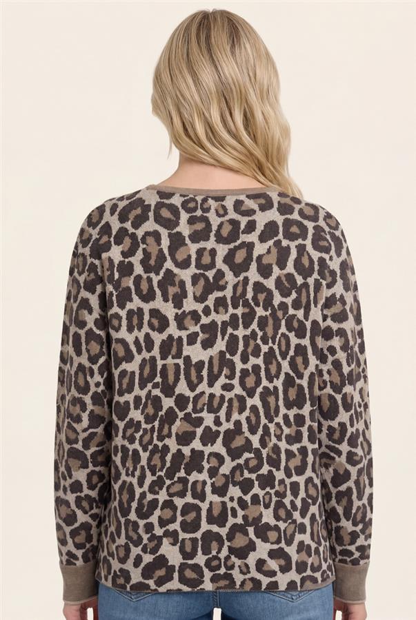 Leopard Jacquard Boat Neck Dolman Sweater