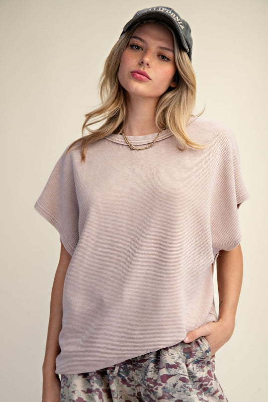 Mushroom Mineral Wash Drop Shoulder Top