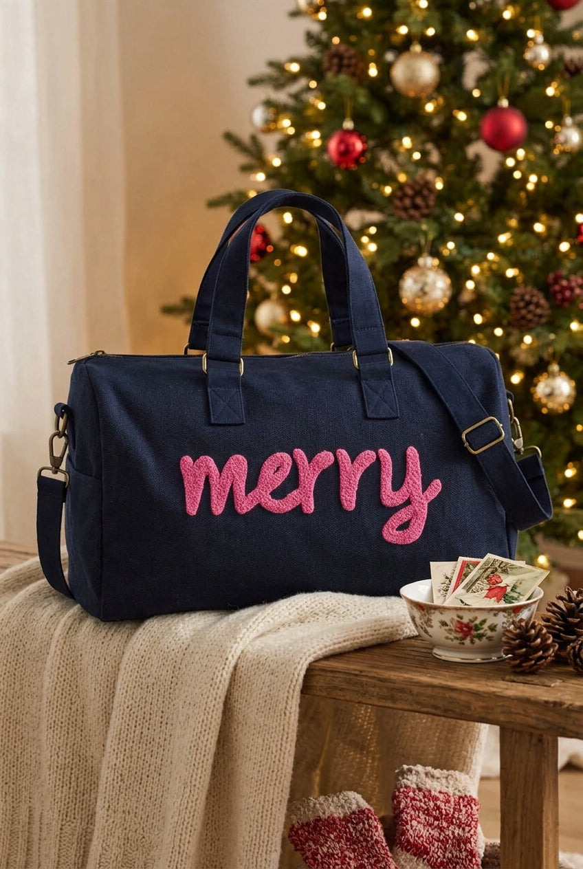 Navy MERRY Canvas Duffle Bag