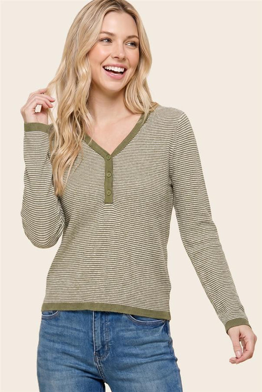 Olive Striped Henley