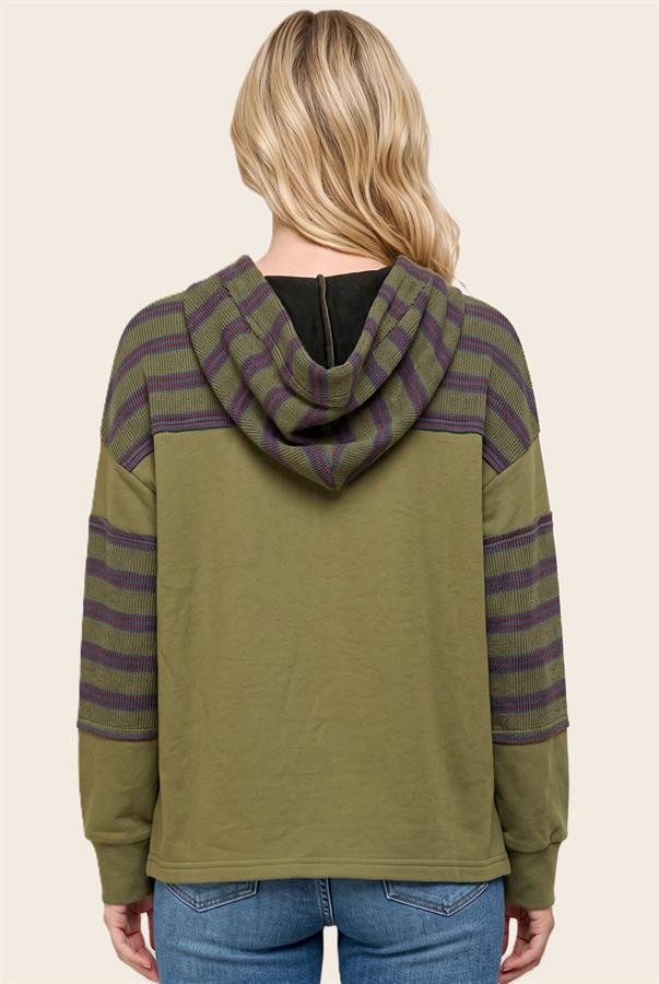 Olive Striped Sleeve Hoodie