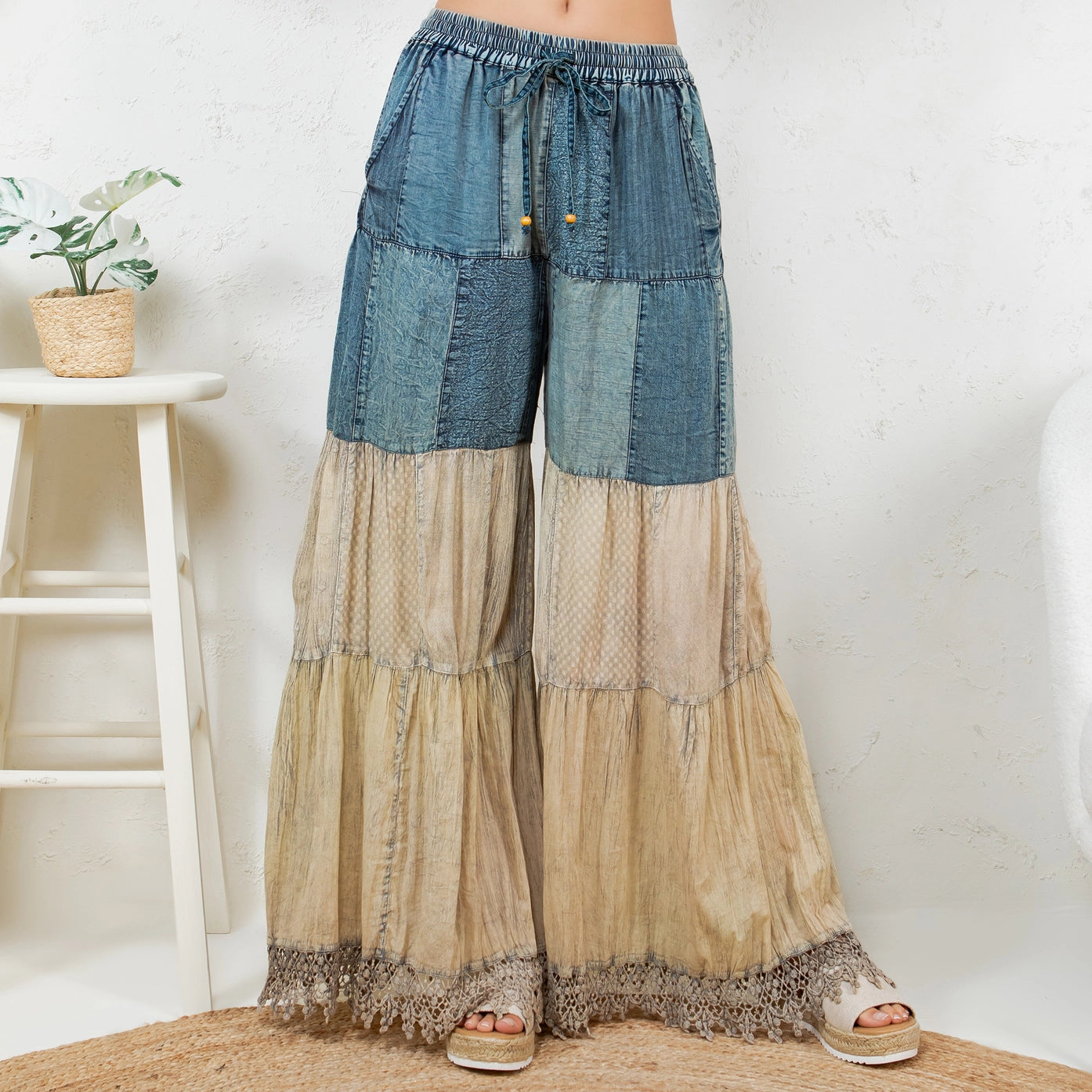 Boho Inspired Denim and Lace Pants