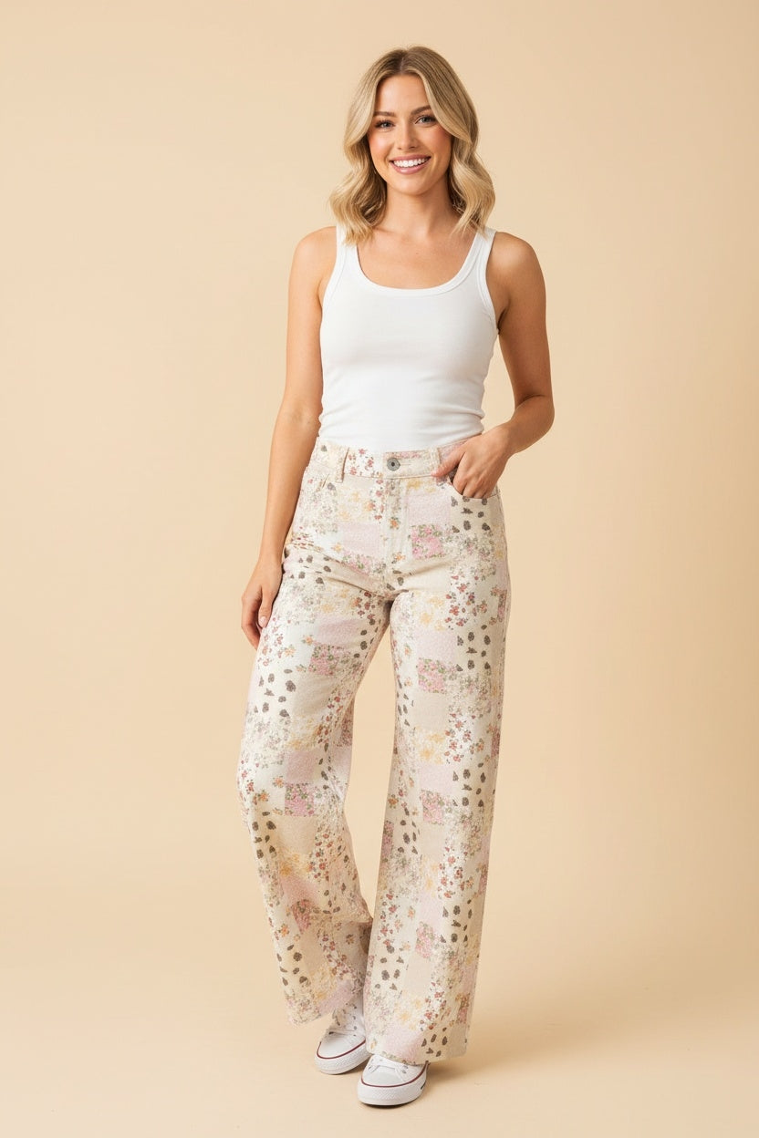 Pink Patchwork Wide Leg Pants