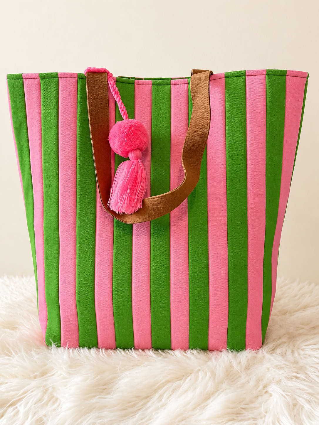 Pink & Green Striped Tote