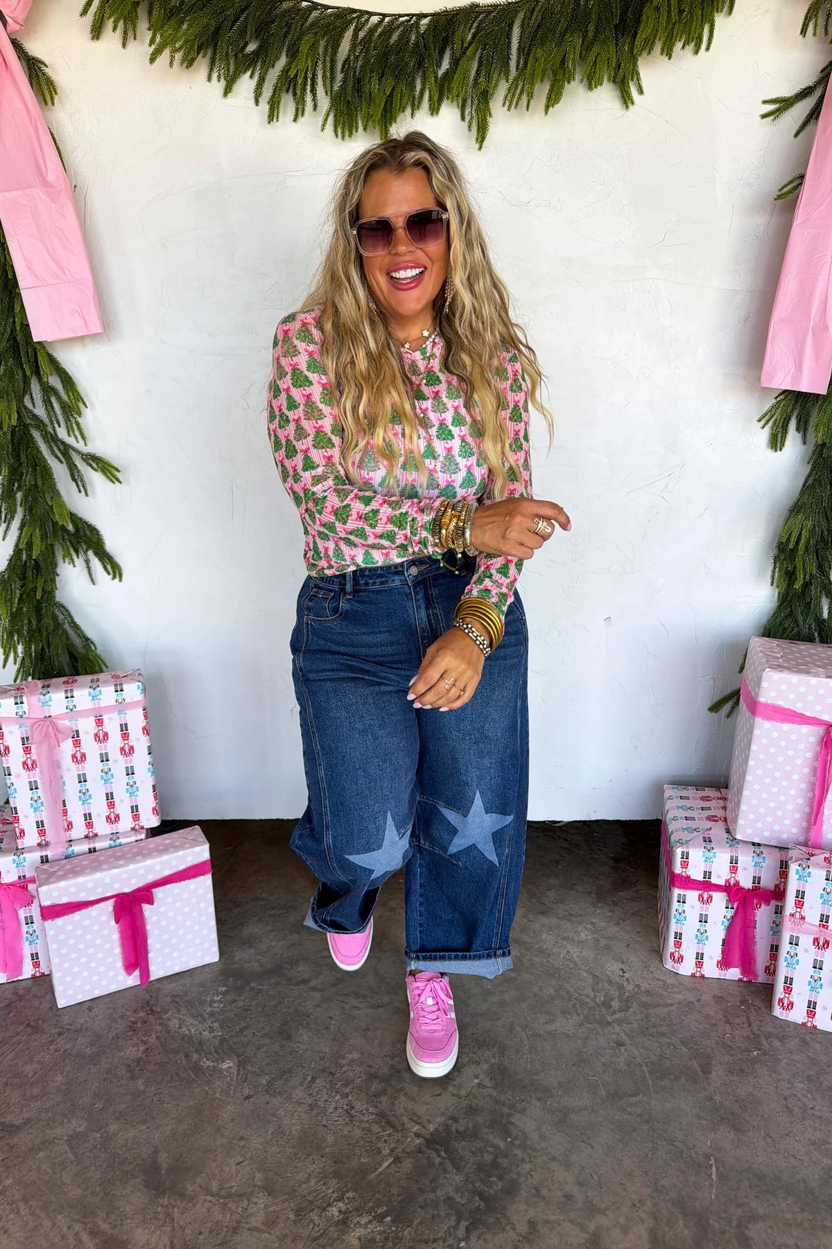 Pink Christmas Tree Mesh Top