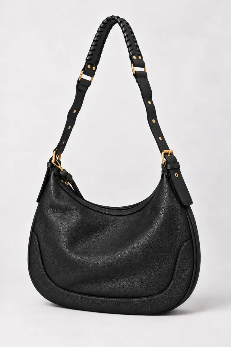 Black Vegan Leather Hobo Bag
