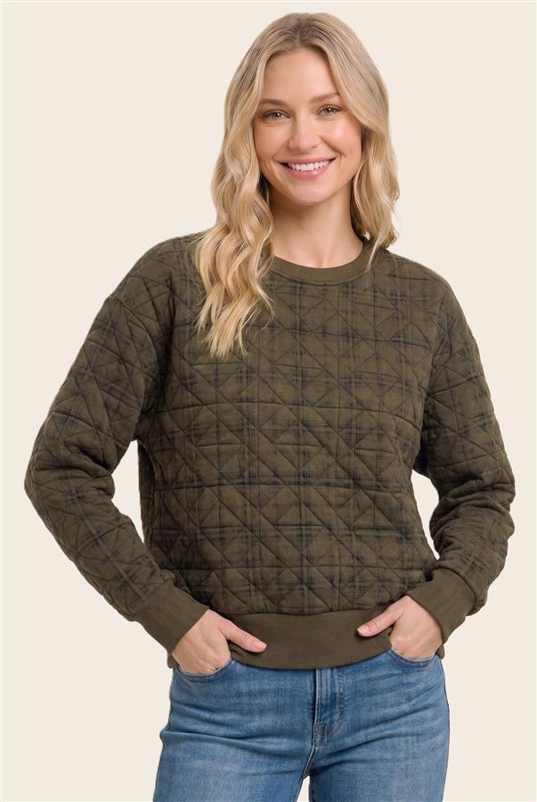 Olive Plaid Quilted Knit Top