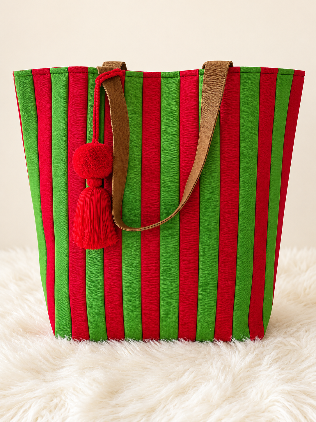 Red & Green Striped Tote